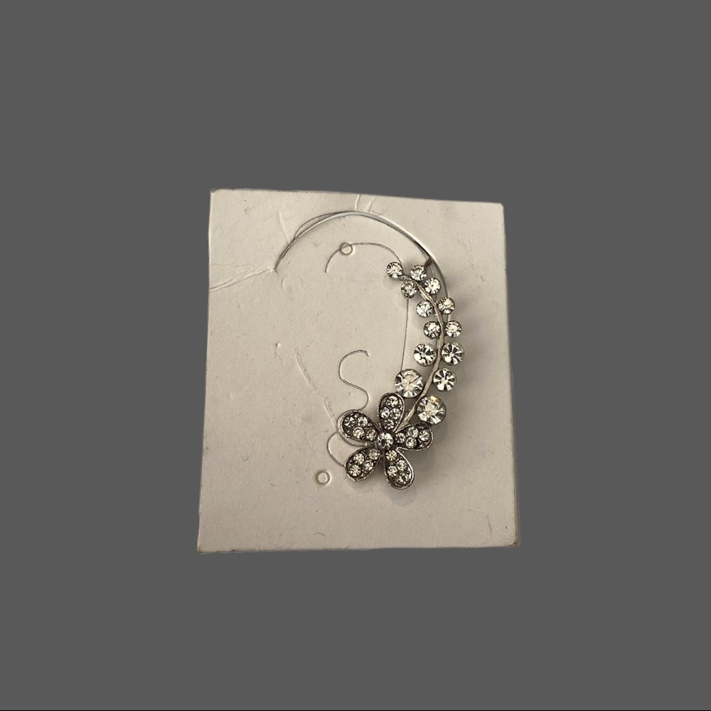 Floral Rhinestone Ear Cuff - Silver